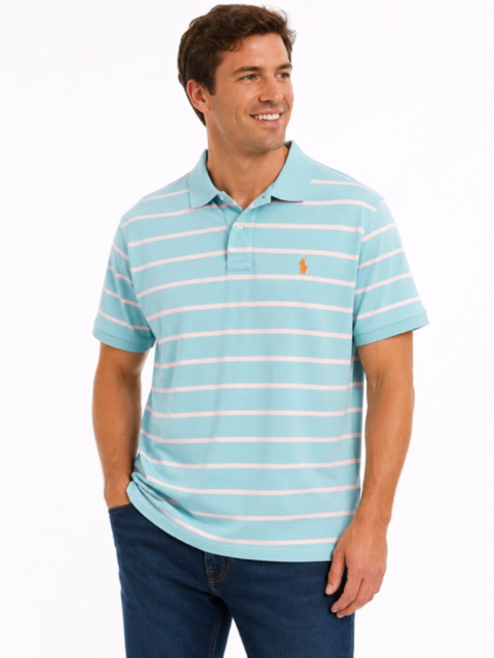 Polo by Ralph Lauren XL Blue & White Striped Polo Shirt Classic Fit Cotton
